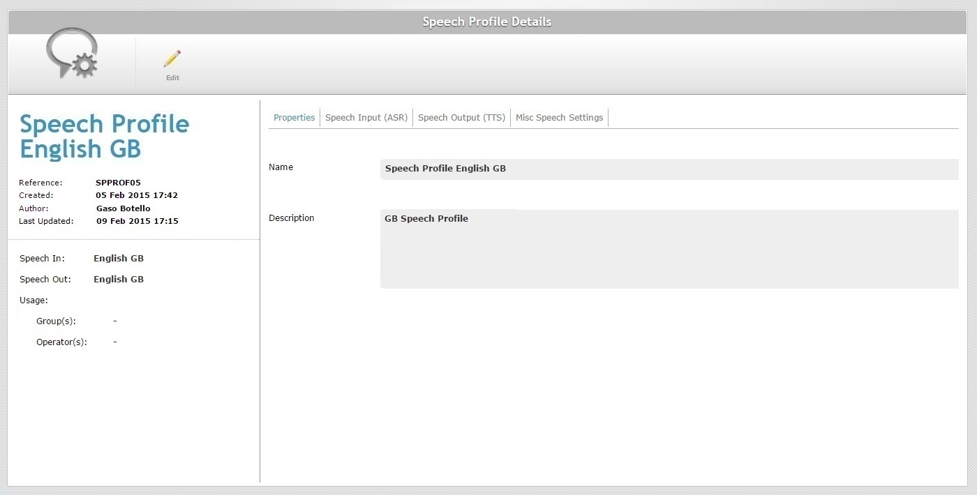 Global Speech Profile details Page
