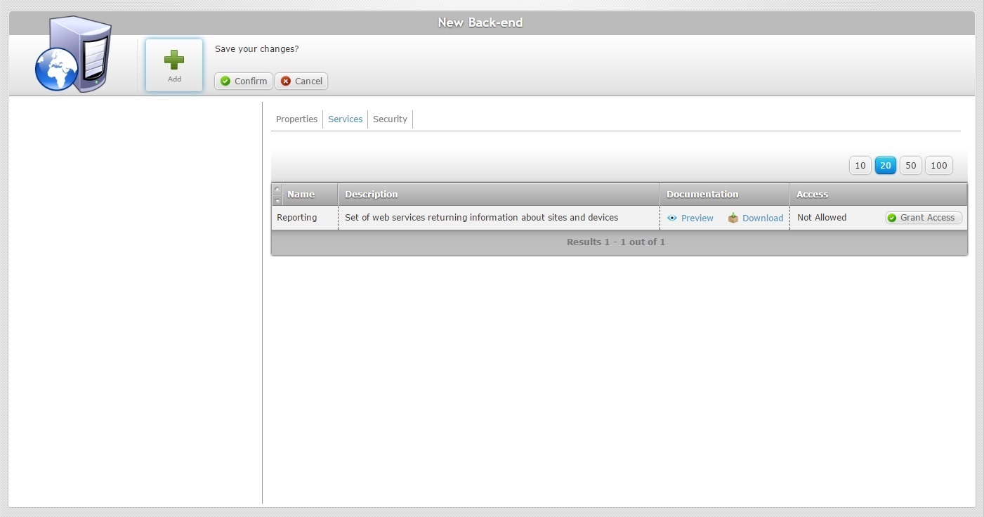 Back End NEW Services Tab