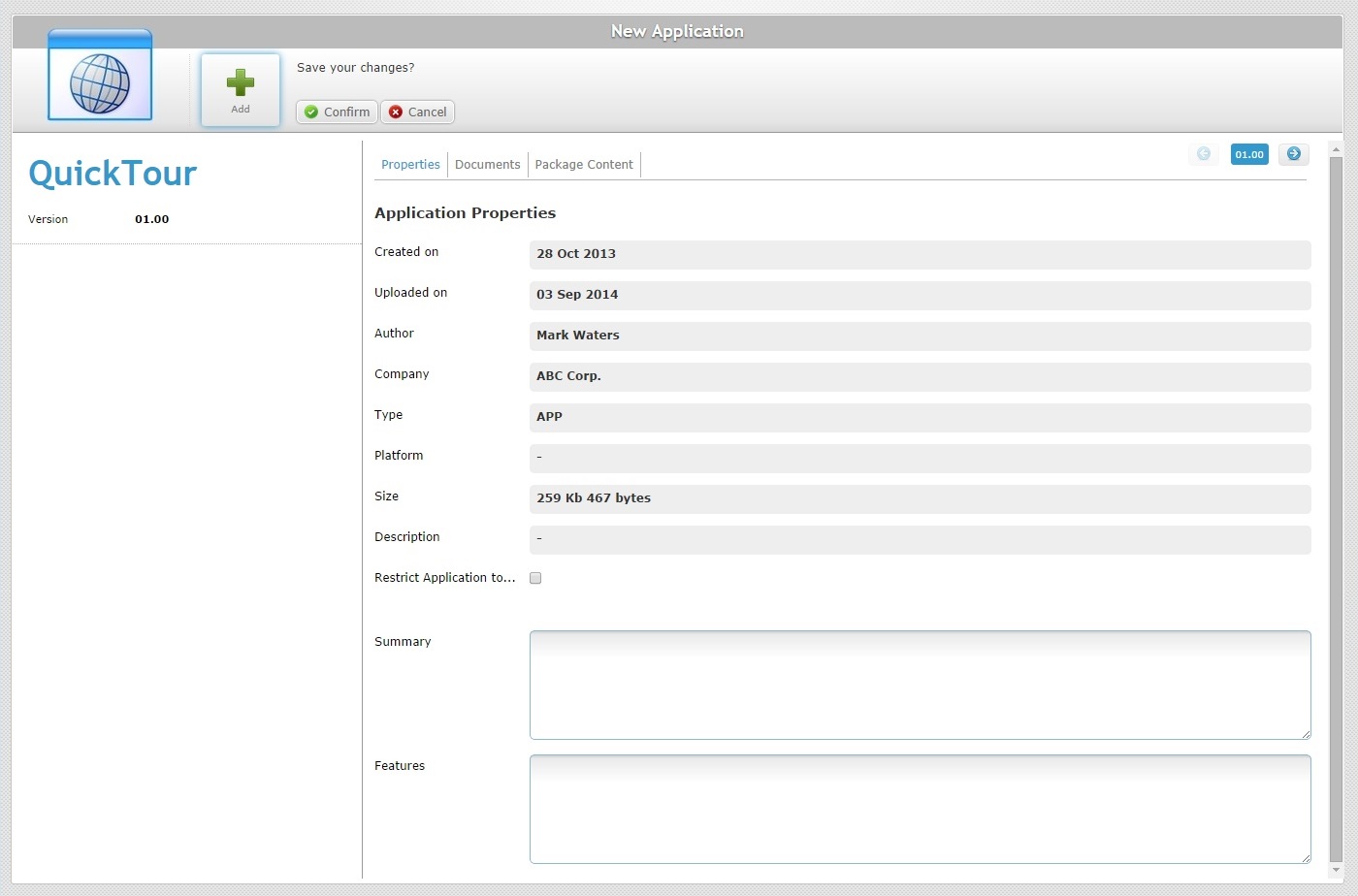 New Application Page  Prop Tab