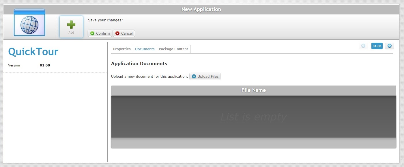 New Application Page Documents Tab