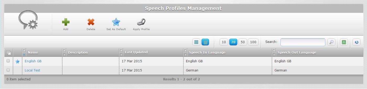 SD Speech Profile Manag Page List