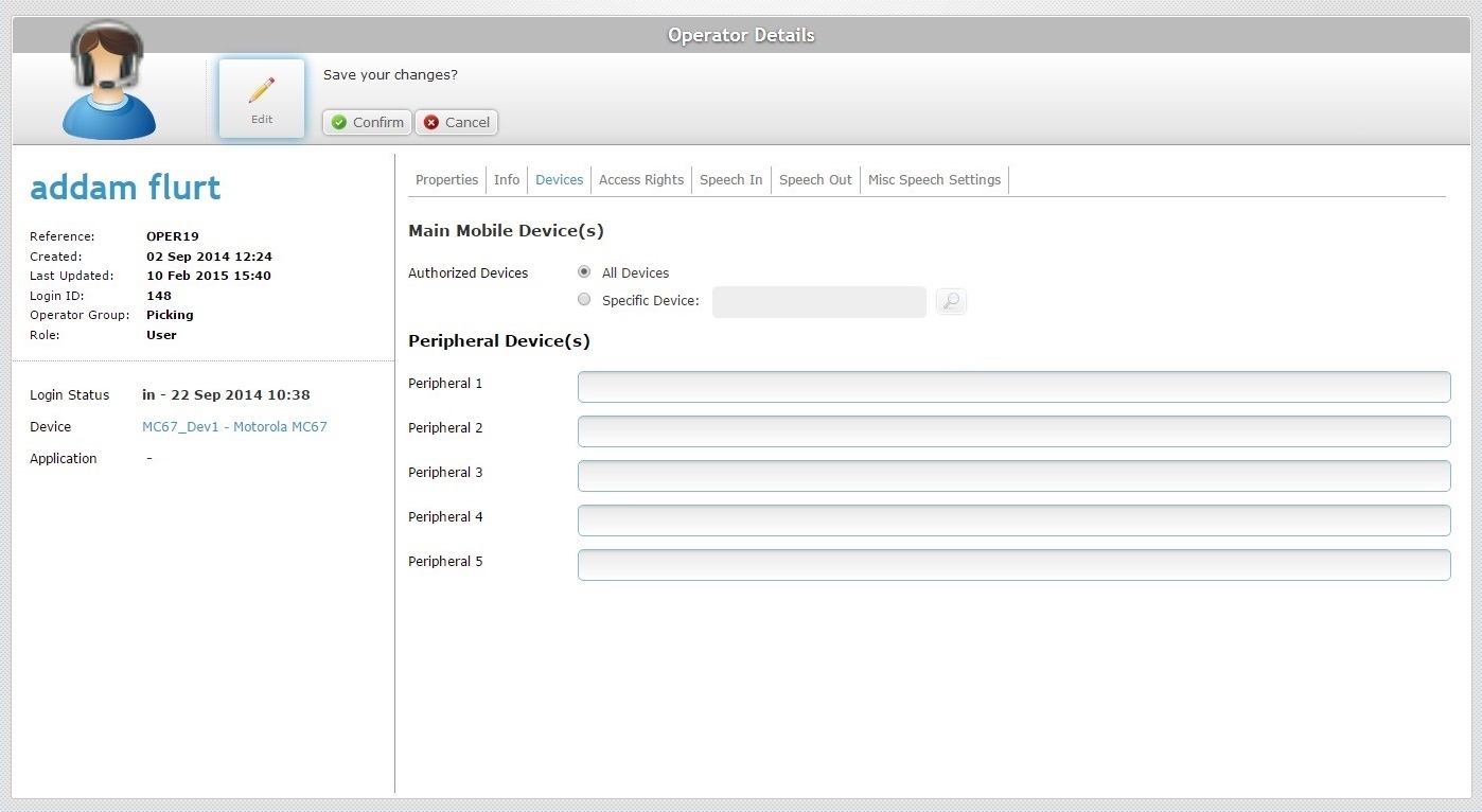 Operator Details Page Devices Tab Edit