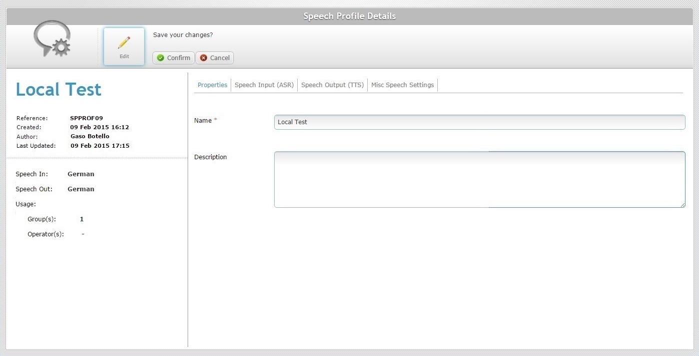 SD Speech Profile Details Prop Tab Edit View