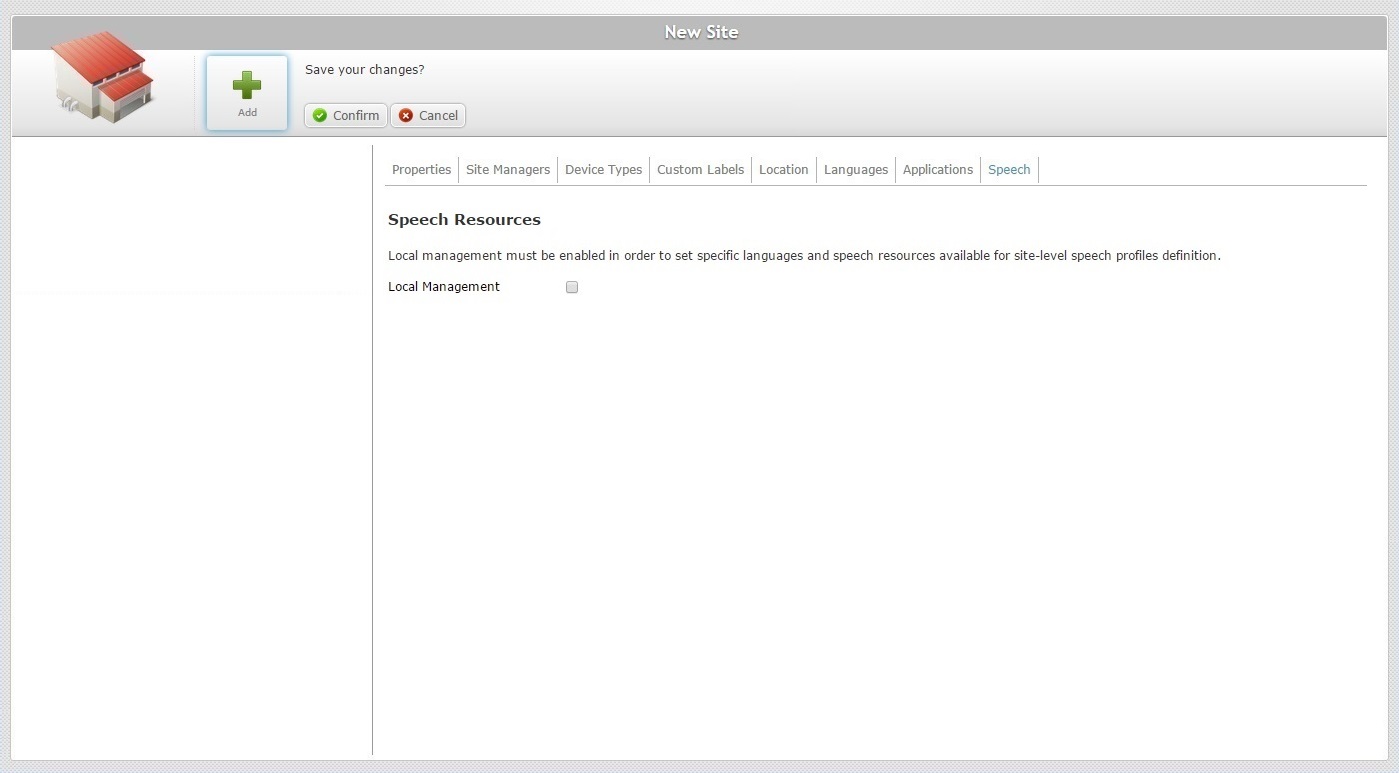 Account New Site Details Speech Tab