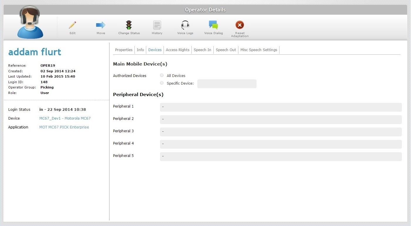 Operator Details Page DevicesTab View