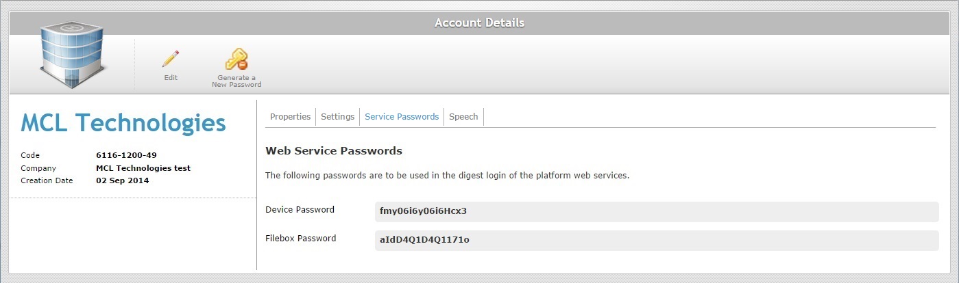 Account Details Serv Passw tab Read