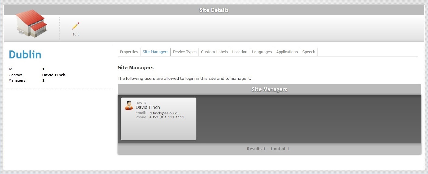 Site Details Managers Tab Read