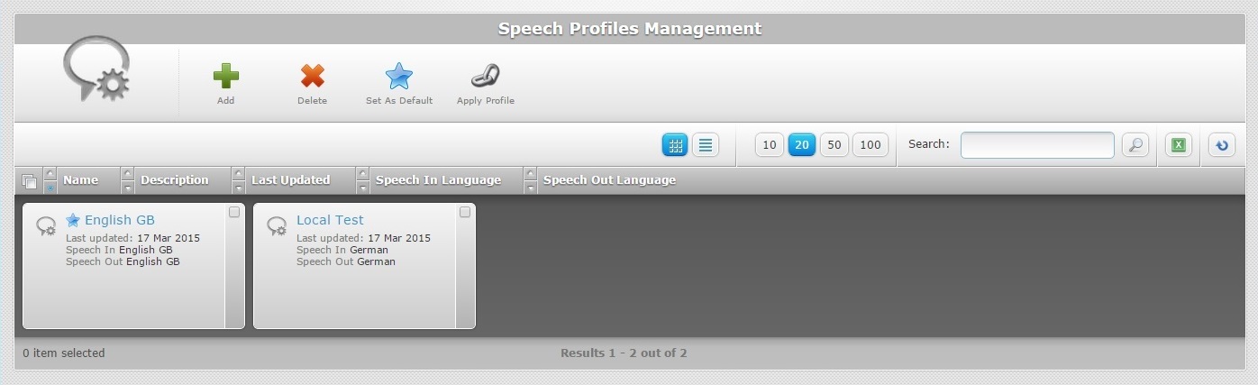 SD Speech Profile Manag Page Grid