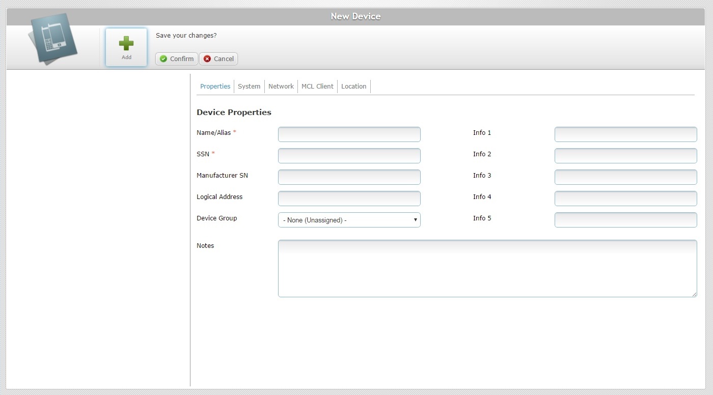 New Device Page Prop. Tab