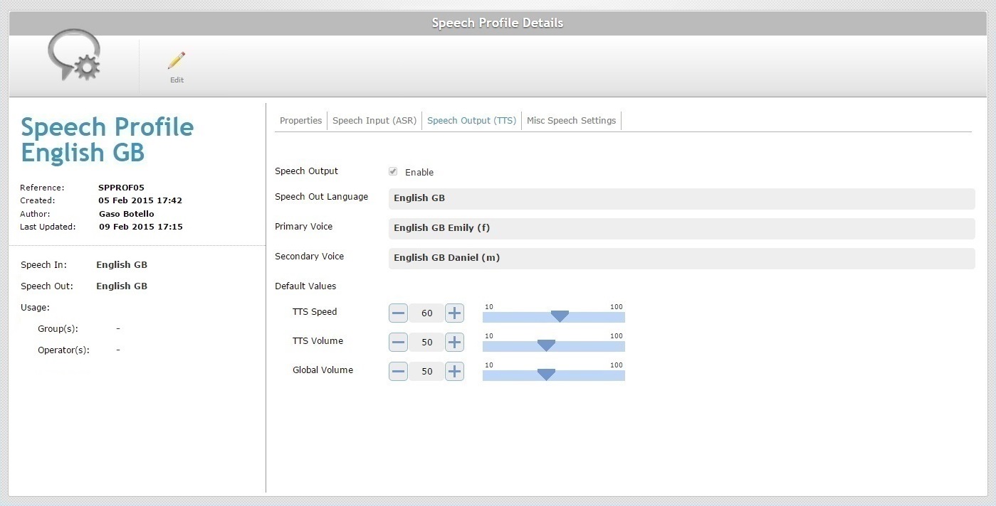 Global Speech Profile details Page Speech Output