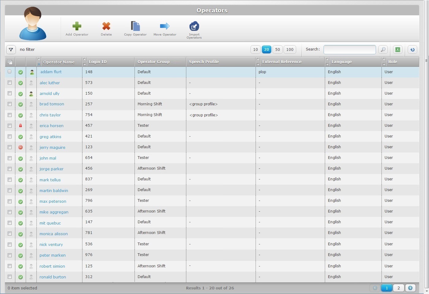 Operators Page