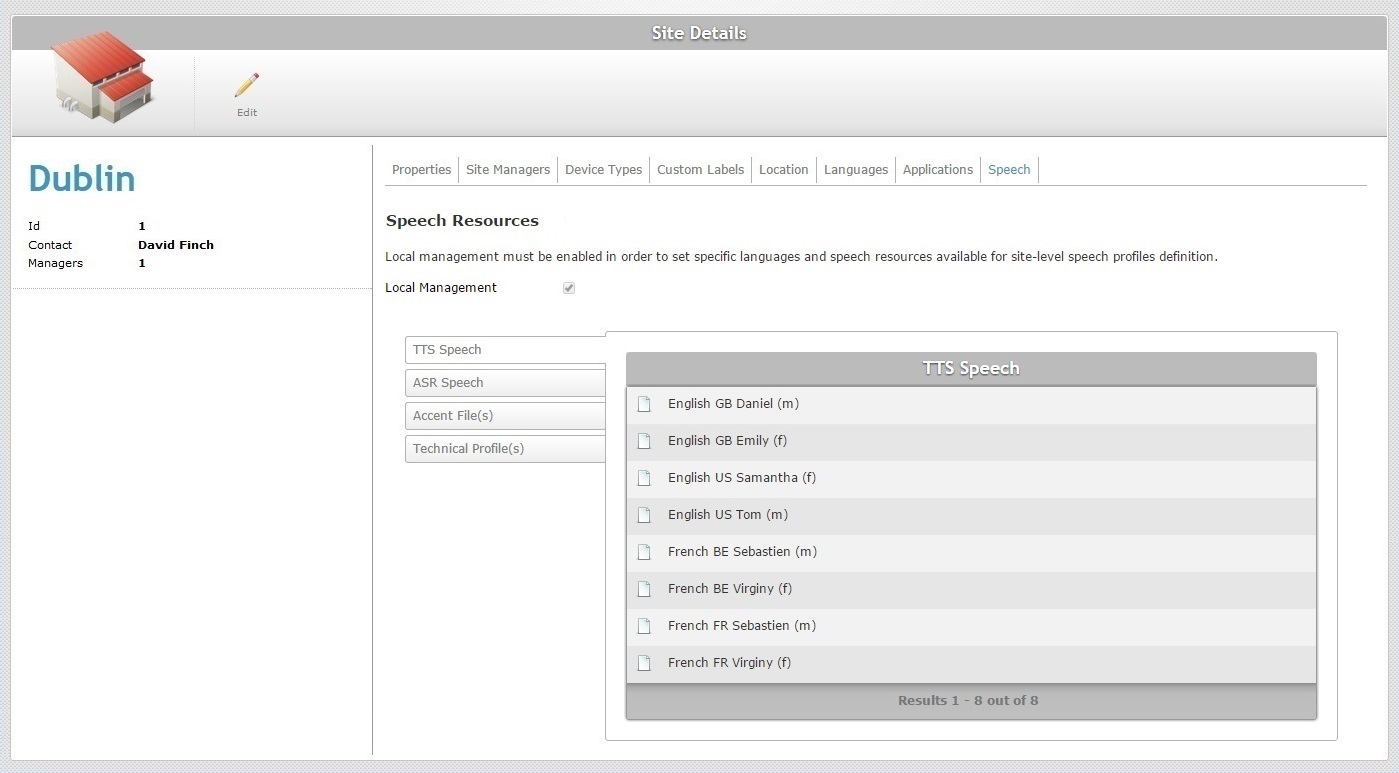 Site Details Voice Tab Read