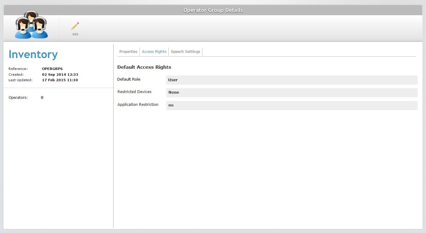 Operator Group Details Page Access Rights Tab App Restrictions