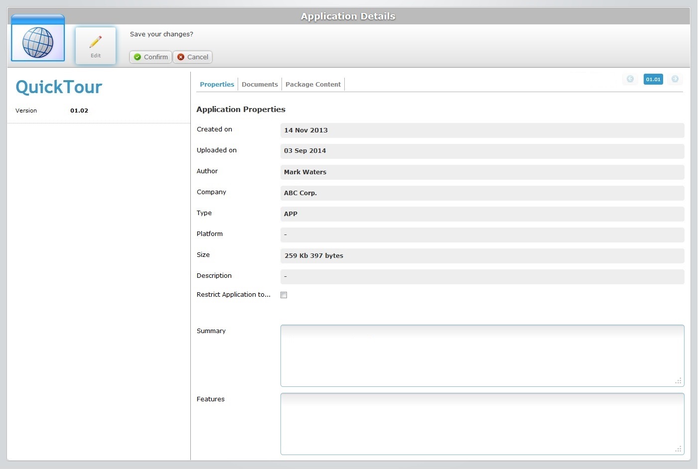Application Details Page Prop Tab Edit