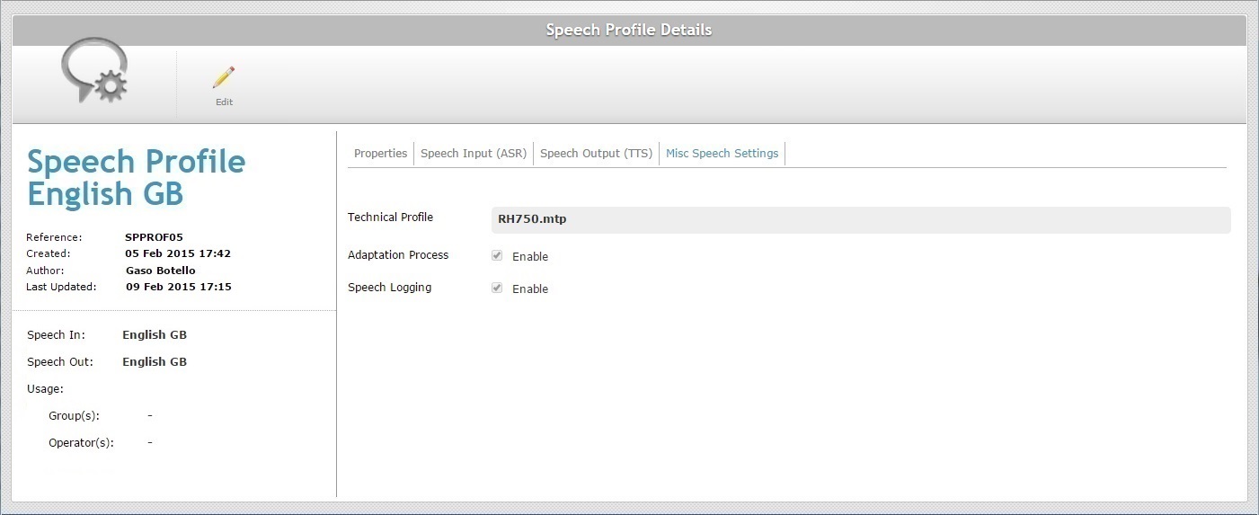 Global Speech Profile details Page Speech Advanced