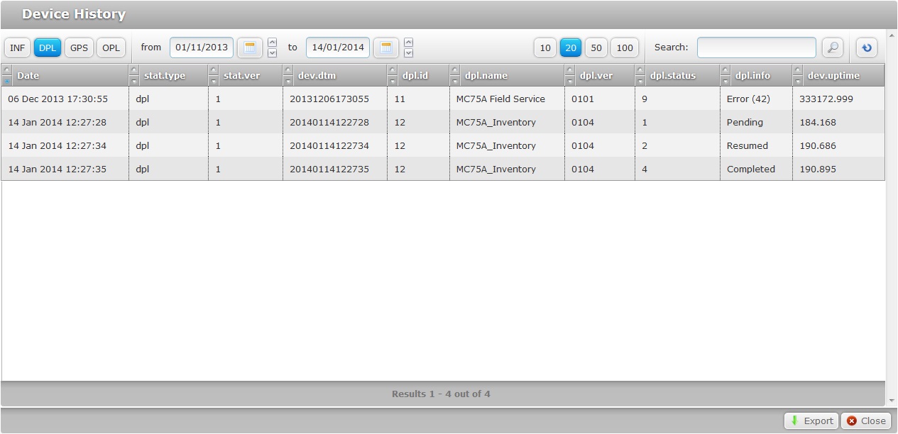 Device History DPL tab