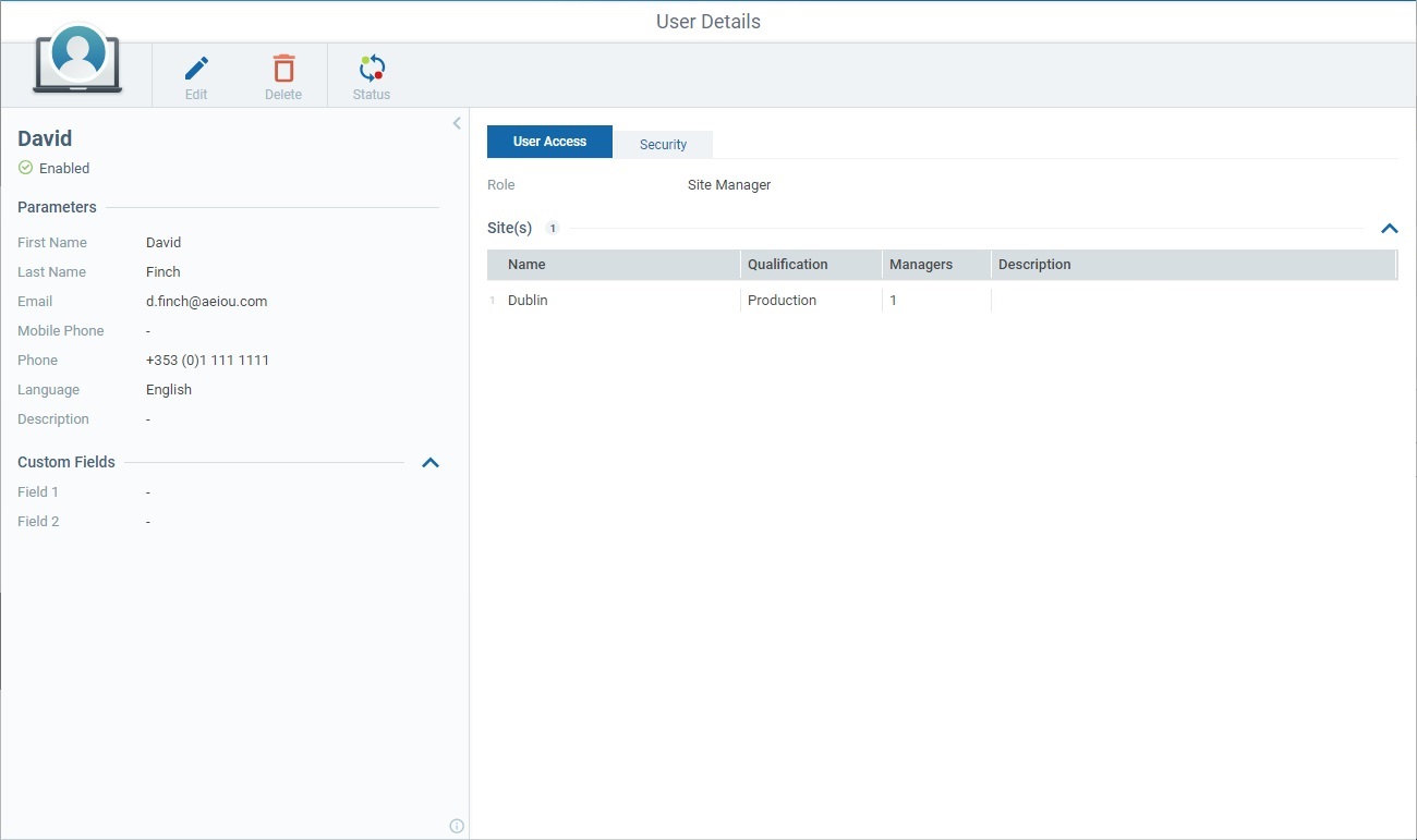 User Details Page View Mode
