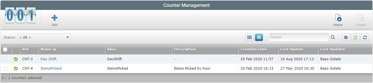 Counter Management_Page_List View