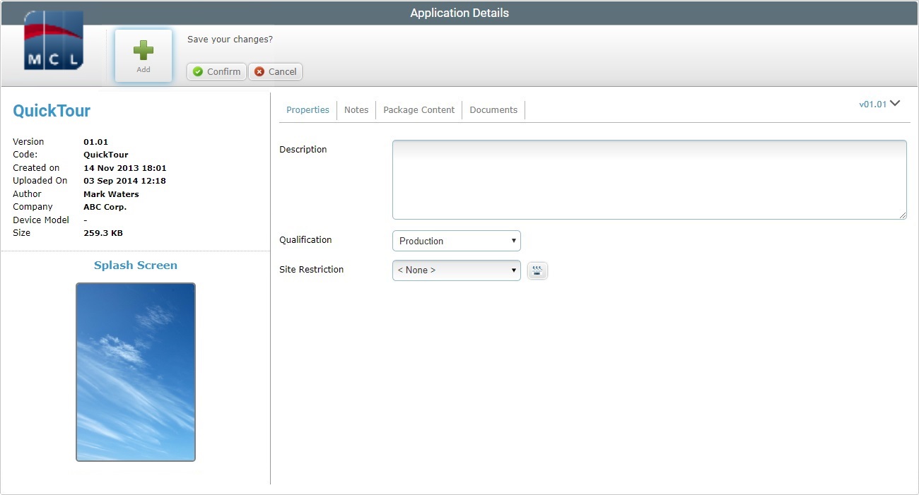 New Application Page  Prop Tab