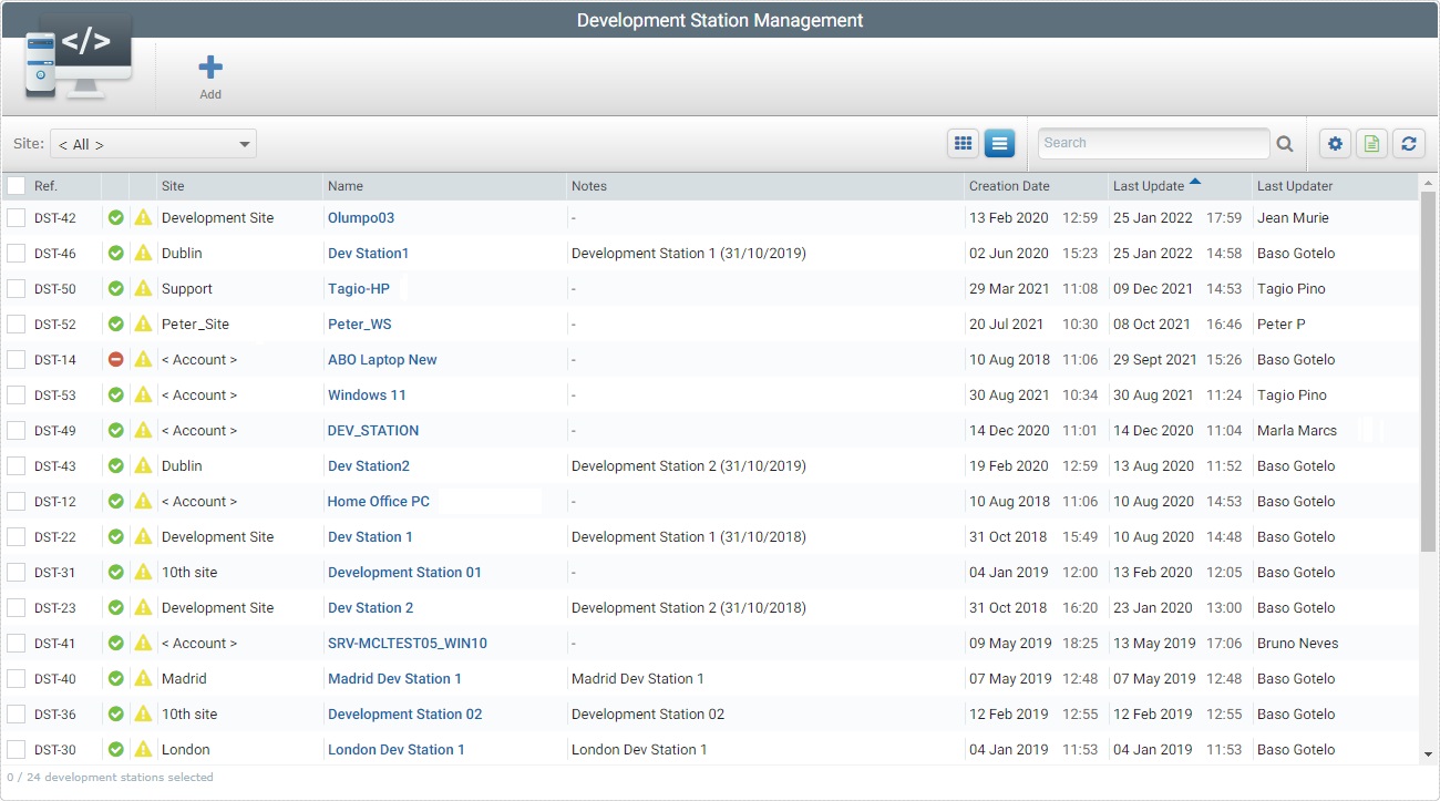 Account Development Stations page List