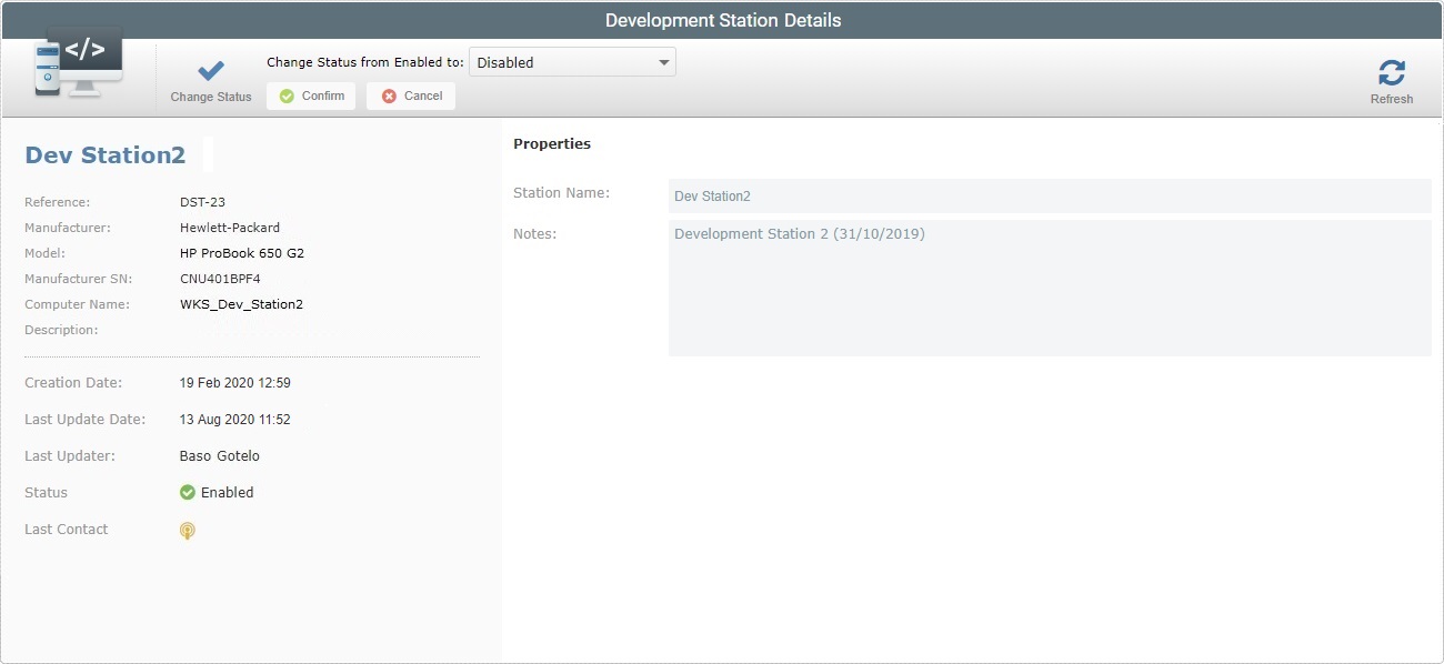 Site Dev Station Change Status Confirmation