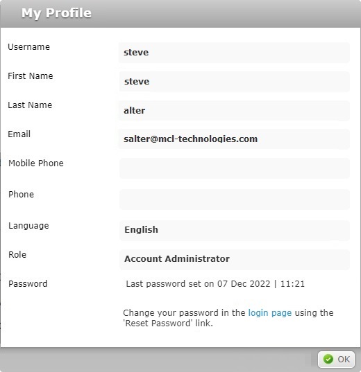 My Profile Window