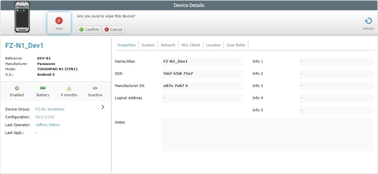 Device Details Page Wipe Edit