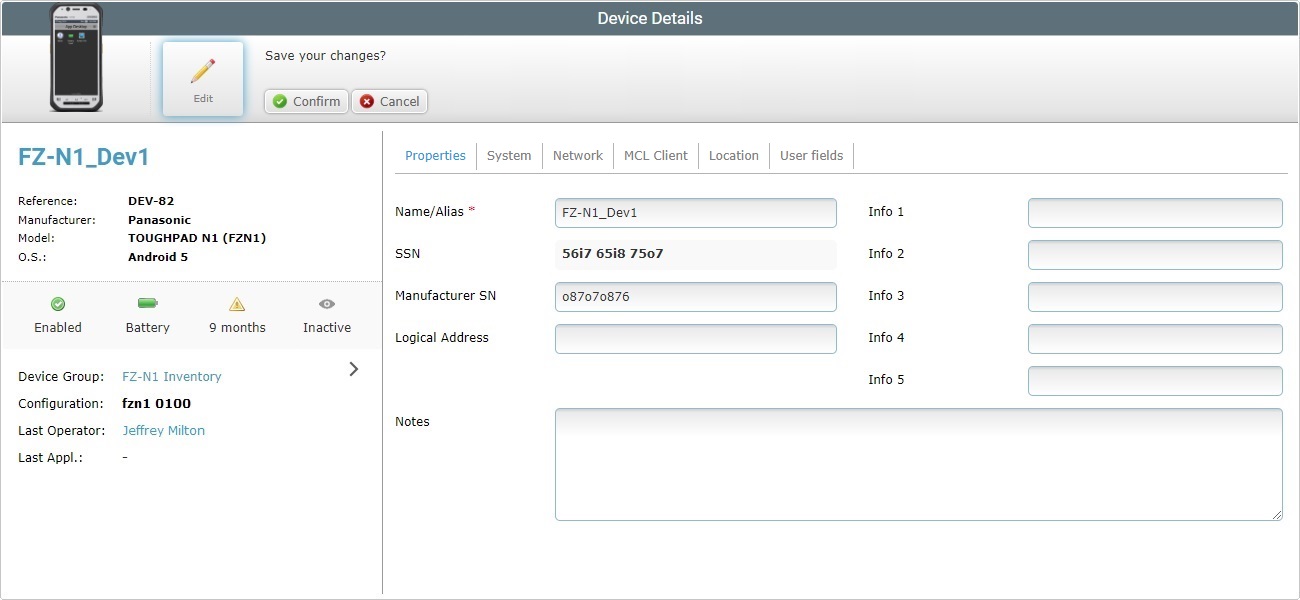 Device Details Page Prop Tab Edit