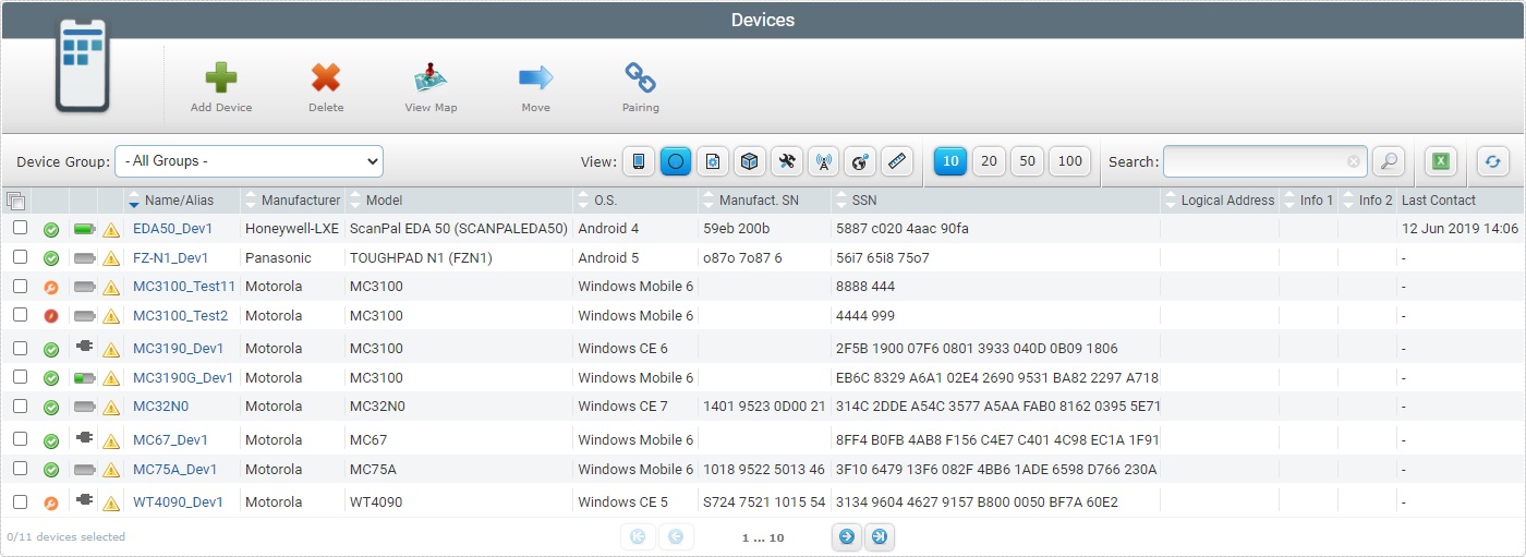 Devices page properties view