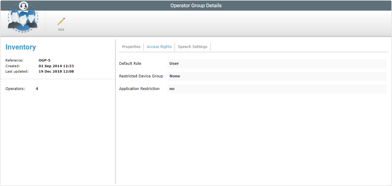 Operator Group Details Page Access Rights Tab App Restrictions