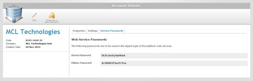Account Details Serv Passw tab Read