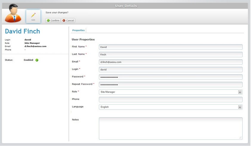 User Details Page Edit