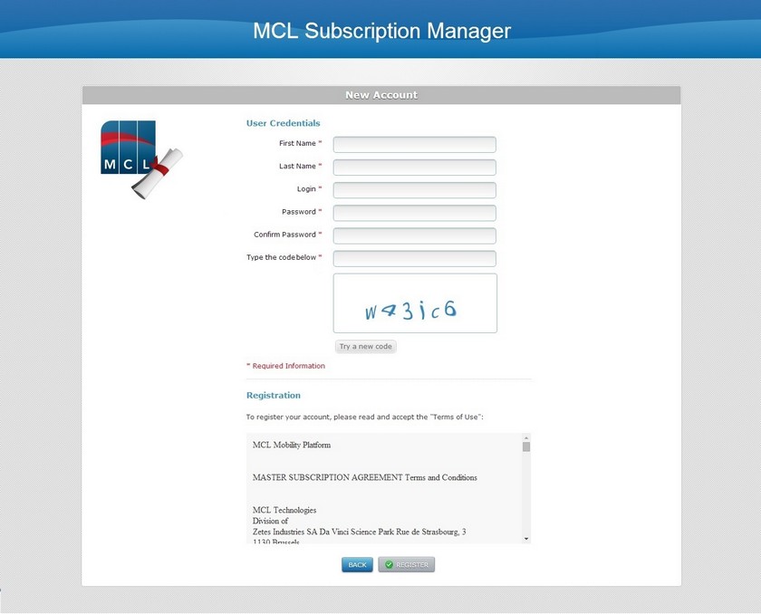 MCL Subscription Manager new account2