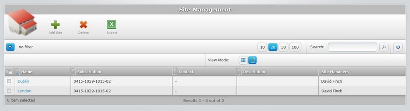 Site Management List View