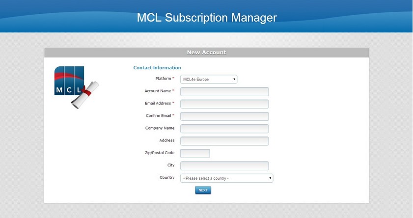 MCL Subscription Manager new account1