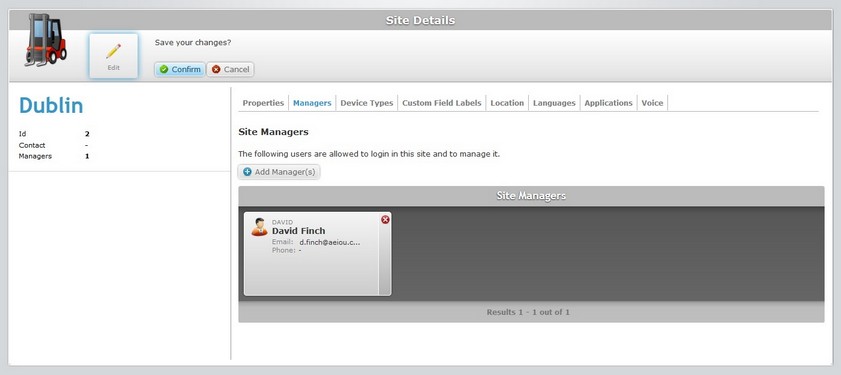 Add Site Manager Confirmation