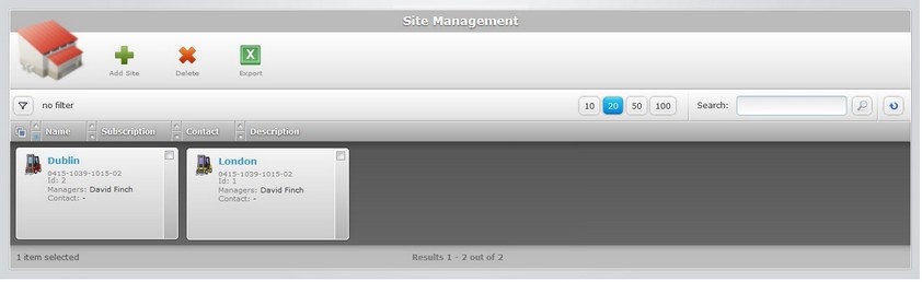Site Management Page Example