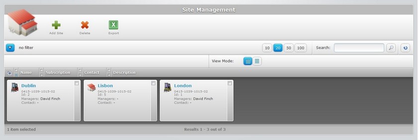 Site Management Grid View