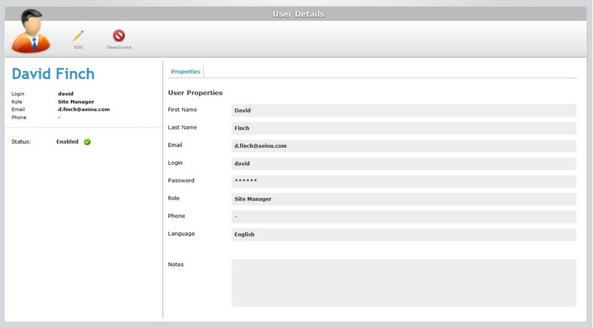 User Details Page View Mode