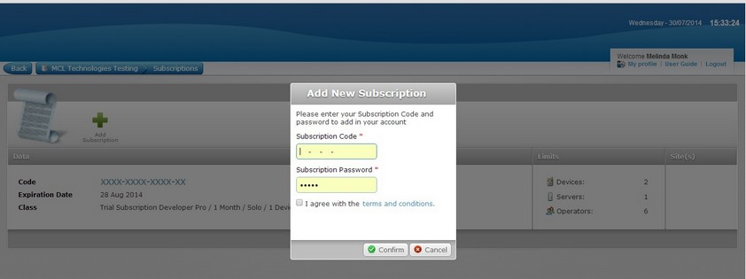 MCL Subscription Manager Existing account2