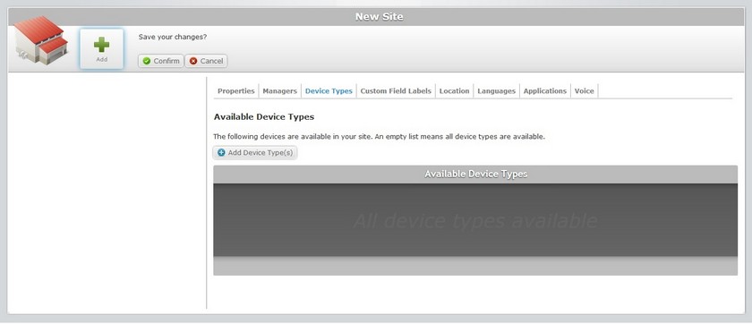 Add Site Device Types Tab