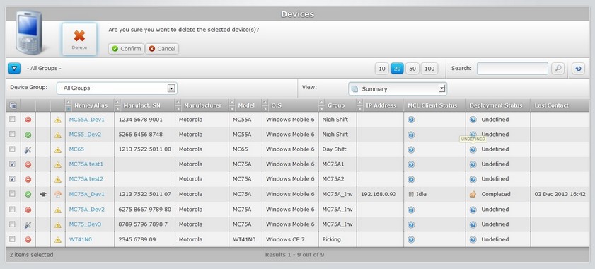 Devices Page Delete Edit