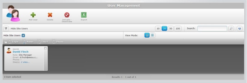 User Management Page Grid Read